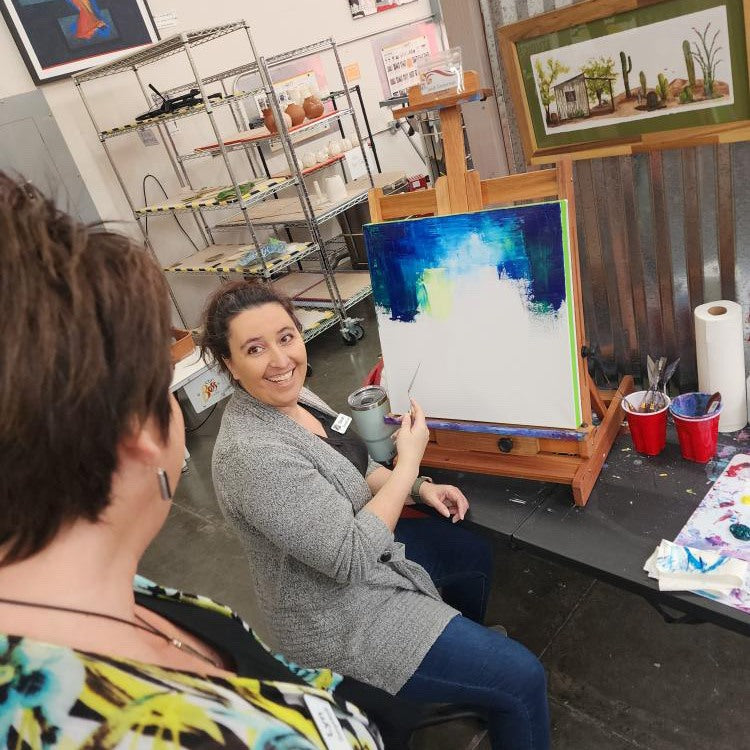 Sarah Simmerman, painting live at fundraiser at Ground Floor Artists in Surprise, AZ